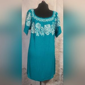 Izzy & Lola Turquoise Mini Dress with Ivory Detailing